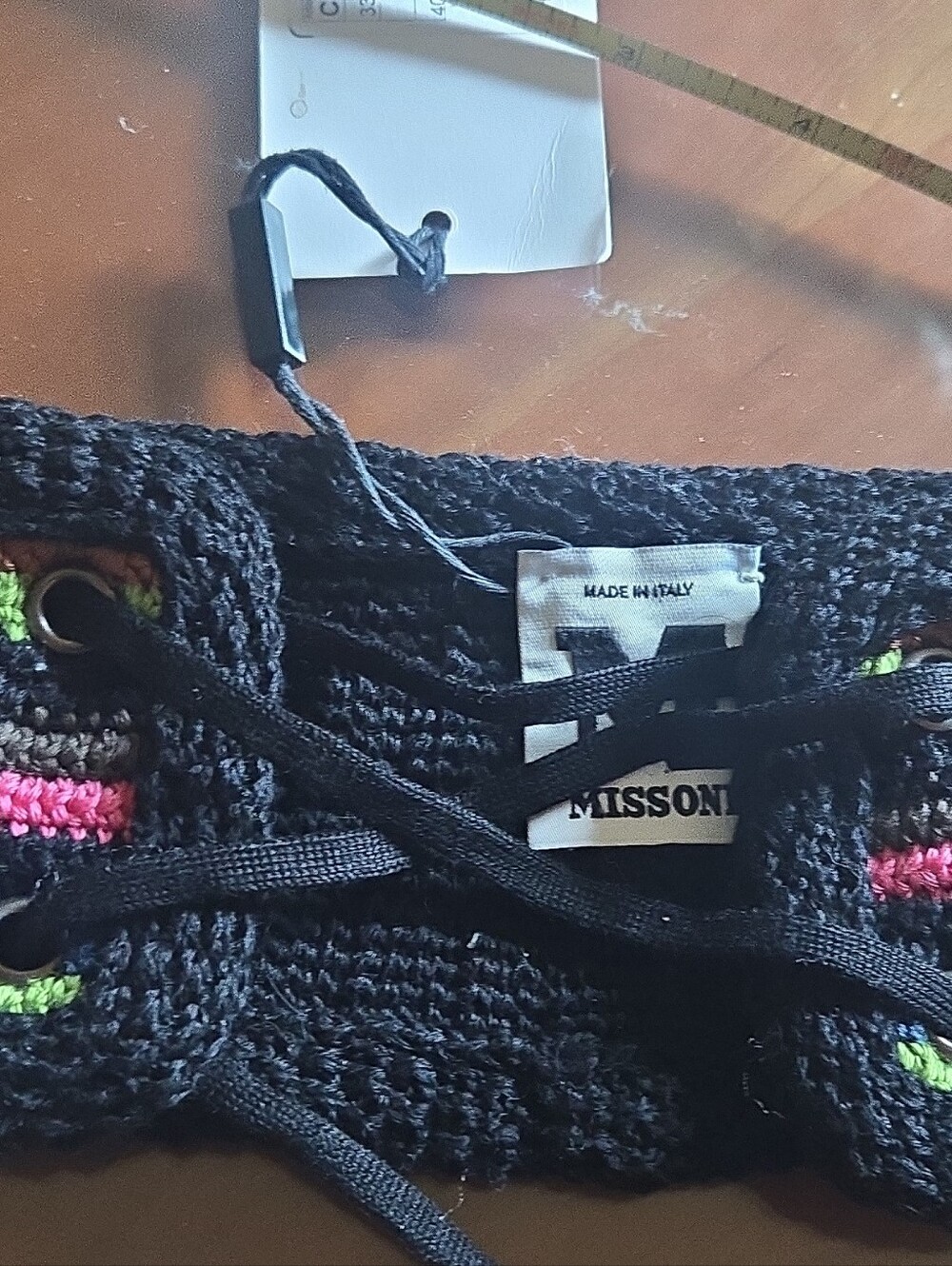 NWT Missoni Black Corset BELT with Neon Pink & Neon Green Stripes